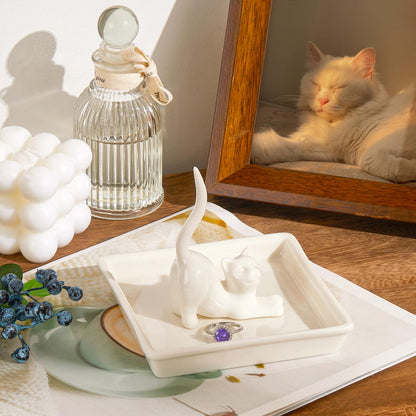 PUDDING CABIN Cat Mom Gifts for Women, Cat Ring Holder for Jewelry, Jewelry Tray Dish Rings Bracelets Earrings Trinket Tray, Gifts for Cats Lovers Mother's Day Birthday Christmas Wedding