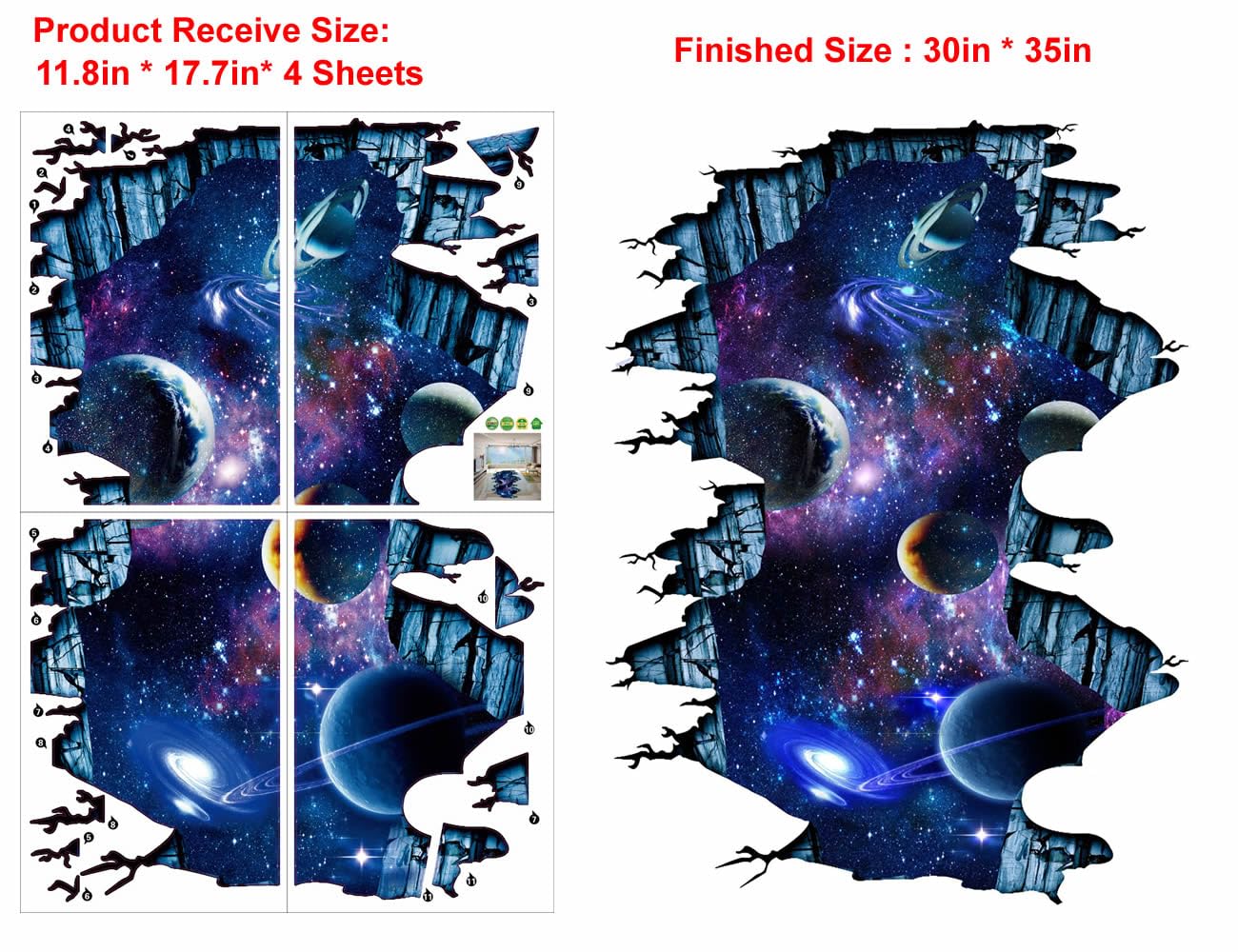 Quanhaigou Galaxy Wall Sticker,Space Wall Decal,Planet Wallpaper Decoration Decor