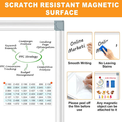 H-Qprobd Magnetic Whiteboard 24" x 18" Dry Erase White Board for Wall, Hanging Mounted Whiteboard with Aluminum Marker Tray