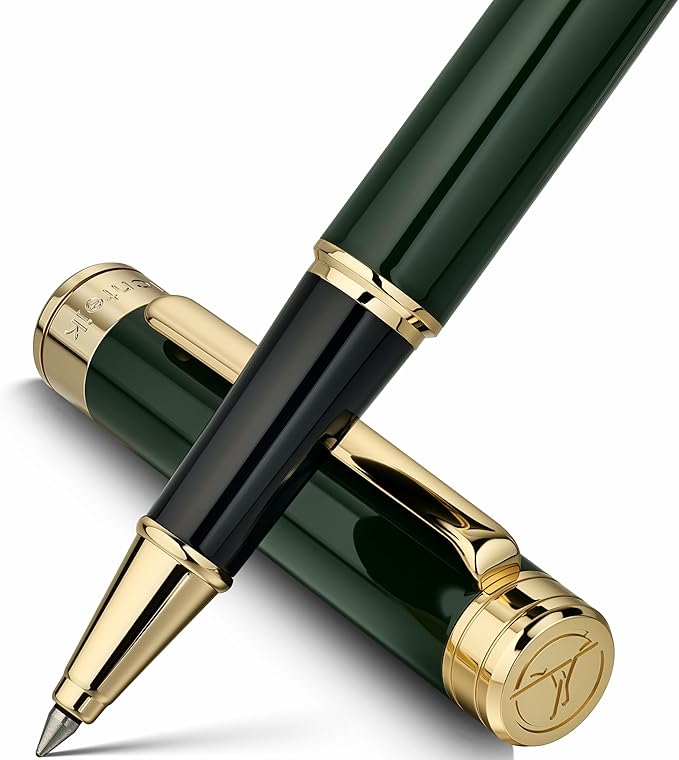 Lacquer Rollerball Pen - Stunning Luxury Green Pen, 24K Gold Plating, Schmidt Refill, Precision Flow Ink, Fancy Roller Ball Gift Set for Men & Women, Christmas, Executive Office, Nice Pens