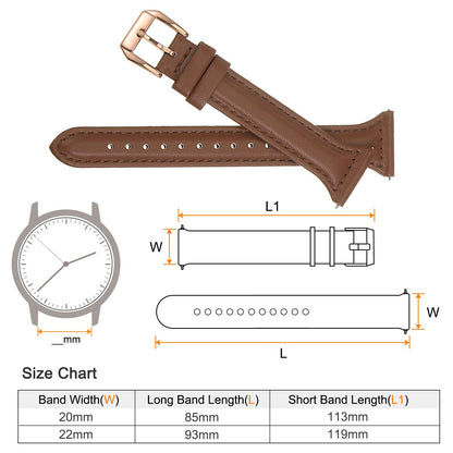 HARFINGTON Genuine Leather Watch Band 22mm Quick Release Elegant Slim Thin Top Grain Replacement Wristband Strap for Ladies/Children Watch & Smartwatch, Brown/Rose Golden Tone