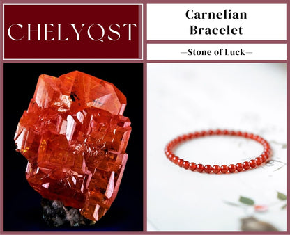 CHELYQST Carnelian Bracelet - Stone of Luck,Stretch Natural Stone Crystal Beads Jewelry Gifts for Women Men Unisex,4mm