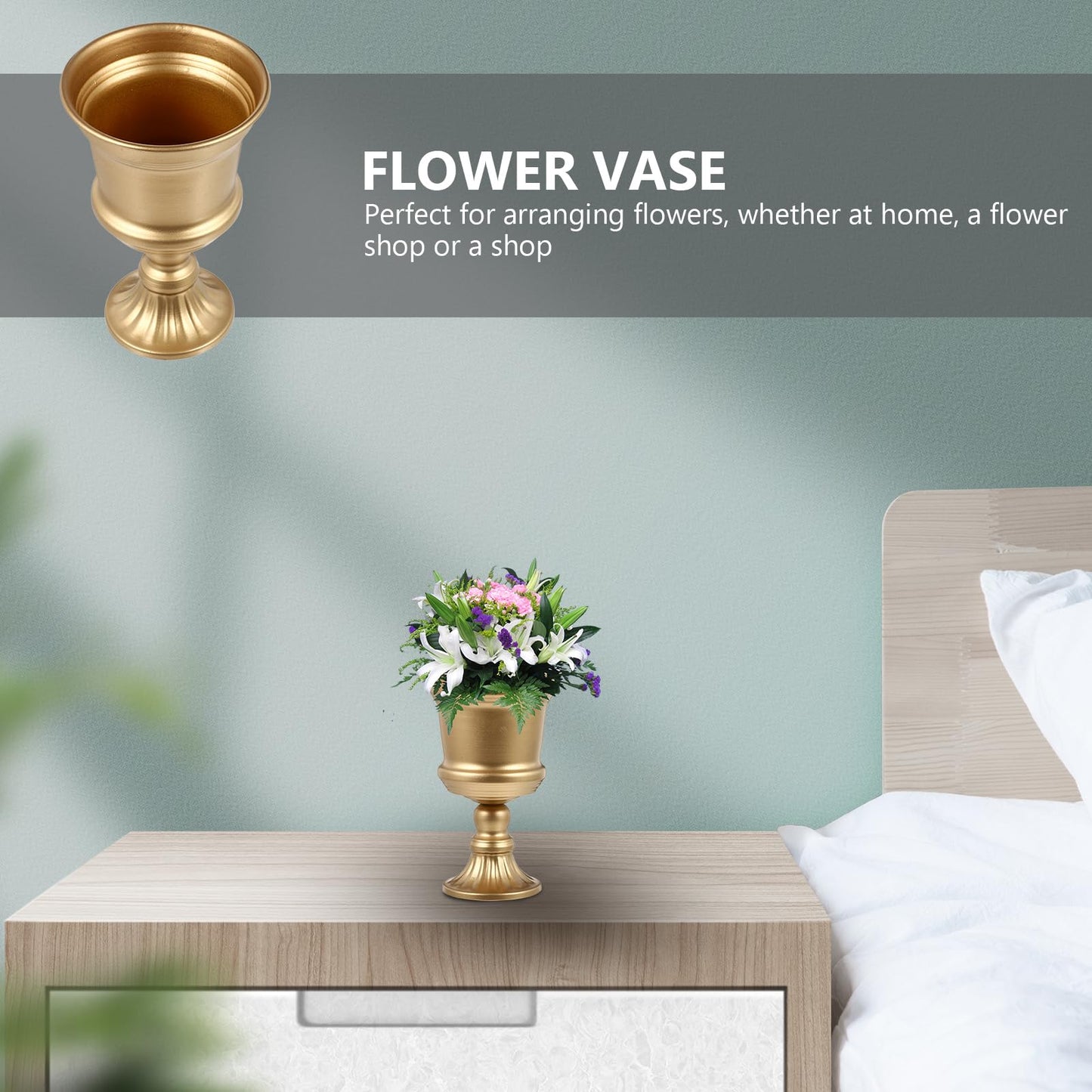 Yardwe Iron Urn Planter, Rustic Metal Flower Pots Decoration Vase for Wedding Party Home Garden Porch Front Door Decoration (Gold)