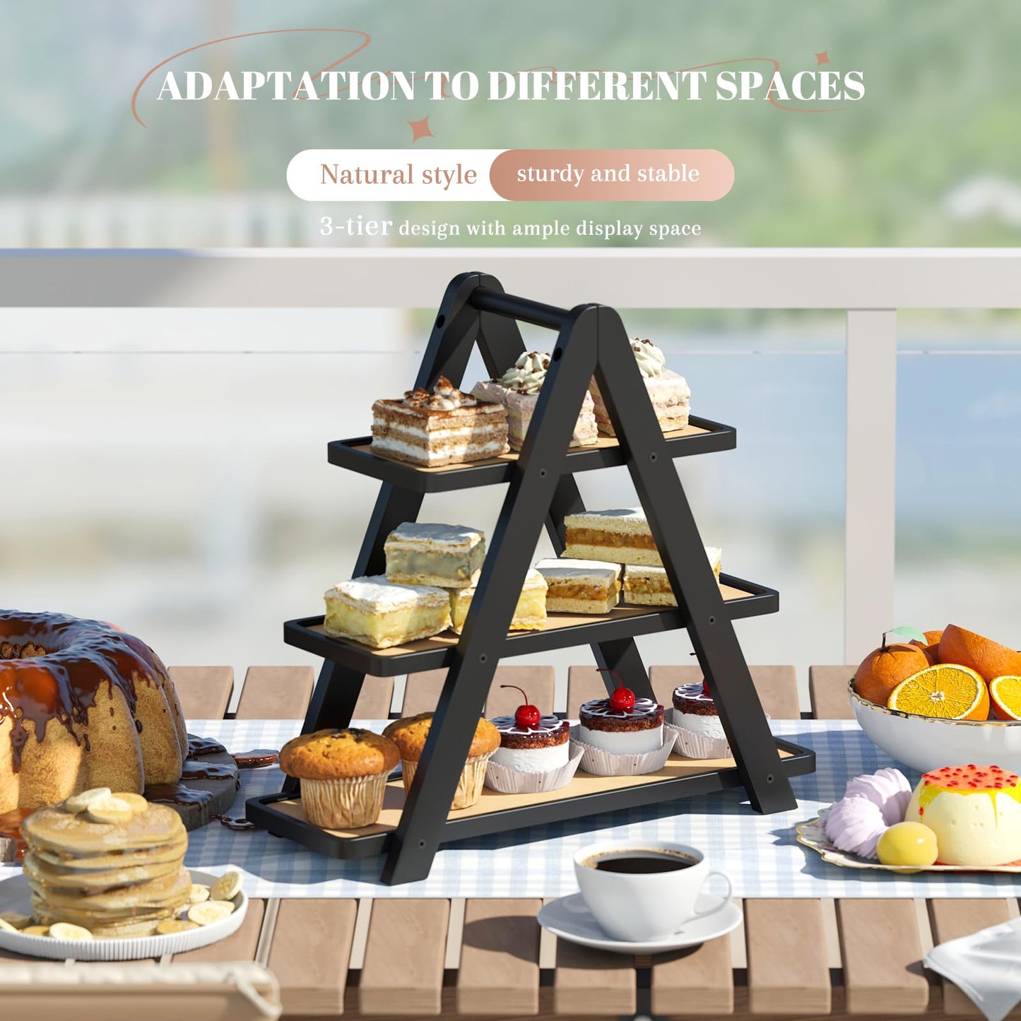 3 Tier Serving Tray Cupcake Stand and Towers Serving Tray for Party Food Tray Farmhouse Serving Platter Decorative Tray Decor Dessert Display Set Tiered Tray Stand (Black)