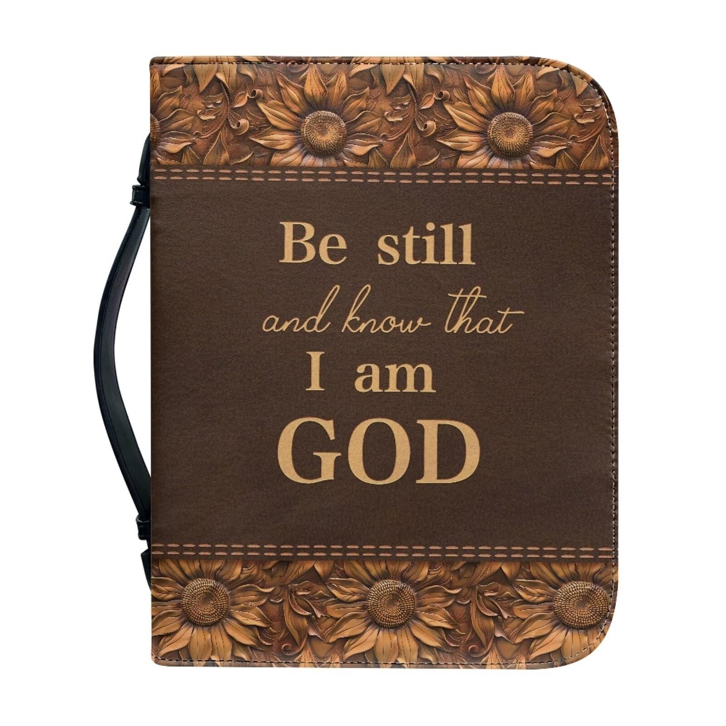 Panskyllis Be Still and Know That I am God Verses Bible Cover Case for Women Leather Book Carrying Case with Zipper and Handle Scratch Dirty Proof Church Bag Size M-2XL