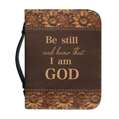 Panskyllis Be Still and Know That I am God Verses Bible Cover Case for Women Leather Book Carrying Case with Zipper and Handle Scratch Dirty Proof Church Bag Size M-2XL