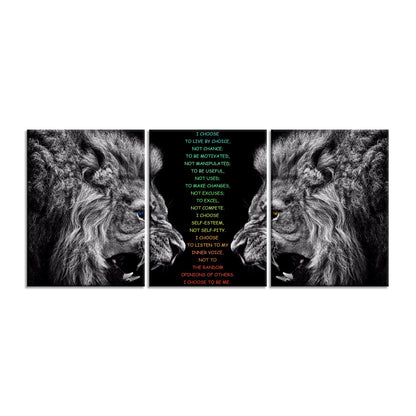 Inspirational 3 Pieces Lion Poster for Office Motivational Wall Art I Choose Canvas Prints Artwork for Living Room Modern Home Decor Painting Pictures Stretched and Framed Ready to Hang [36''Wx 16''H]