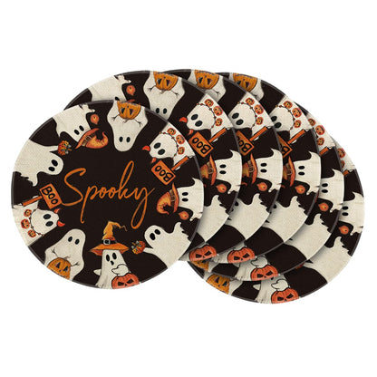 Artoid Mode Spooky Ghost Halloween Round Placemats Set of 6, 14 Inch Table Mats for Party Kitchen Dining
