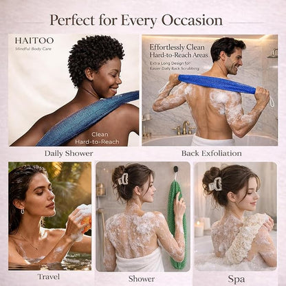 African Net Sponge Authentic, 6 Pieces African Exfoliating Net Sponge Body Back Scrubber Exfoliating Washcloth for Shower Bath for All Types (Black+Olive Green+Pink+Puple+Brown+Champagne Gold, 6 Pcs)