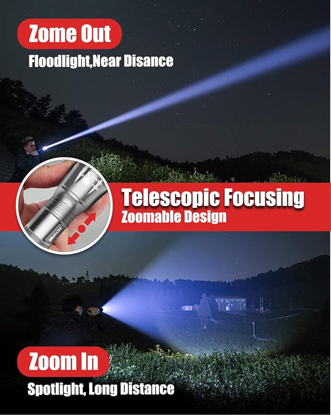 Victoper LED Flashlight 2 Pack Grey, Bright High Lumens Tactical Flashlights High Lumens with 5 Modes, Waterproof Zoomable Flash Light for Outdoor, Gifts for Father's Day Camping Essentials Gear