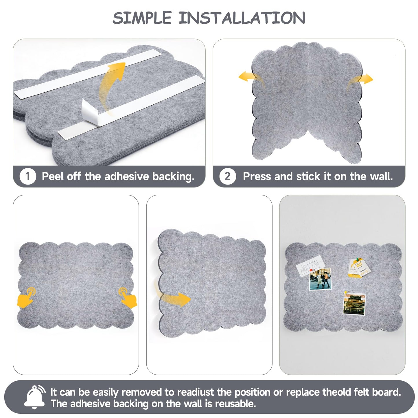 Felt Bulletin Board 36" x 24" Cork Board Alternative,Decorative Felt Pin Board Foldable Cork Boards for Walls Self-Adhesive Cork Board for Home Office Classroom Pin Board (Light Gray)
