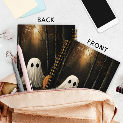nvucamd Vintage Halloween Spiral Notebook, Witchy Fall Ghost Pumpkin Journal Notebook, Gothic Ghost Gifts Journaling Notebooks for Women, Halloween Gifts Office Supplies, 5.5x8.3 Inch