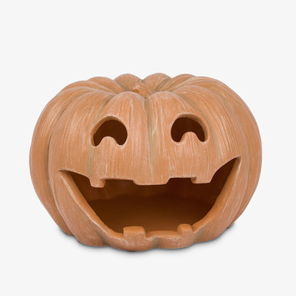 Luminara Jack-o'-Lantern Pumpkin Tealight Holder - Orange 10" x 6.75" - Halloween Dry Brush Resin Fall Home Autumn Harvest Festival Party Decor