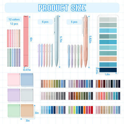 Trandraft 135 Pcs Book Annotation Kit with Pencil Case, 12 Pastel Highlighters, 11 Gel Pens, Fine Marker, 300 Transparent Sticky Notes, 2640 Index Tabs, Bible Study Supplies Kit(Kawaii,Blue)