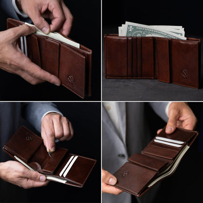 Time Resistance Leather Men's Wallet - Minimalist Wallet Design with Credit Card Holder, Magnetic Coin Holder, and Cash Slots (Brown)