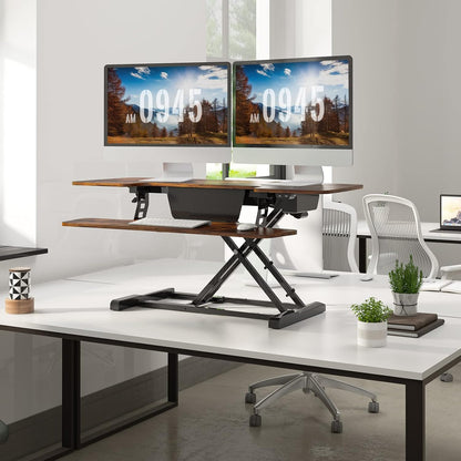 FLEXISPOT Electric Standing Desk Converter 42" Height Adjustable Desk 55 LBS Weight Capacity Motorized Stand up Desk Riser for Office Home,Rustic Color