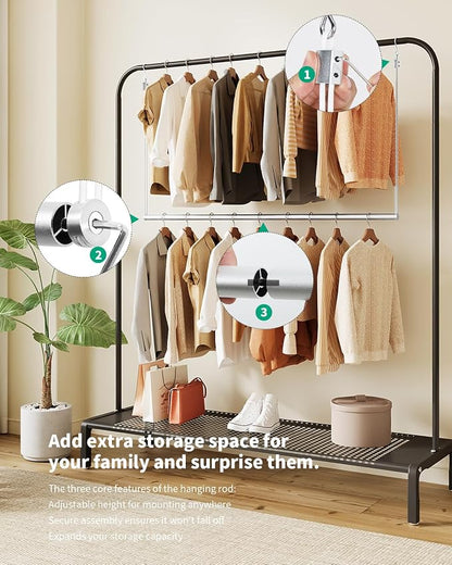 BaiNong Adjustable Closet Hanging Rod Heavy Duty 44'' Silver (Silver, 44 Inch)