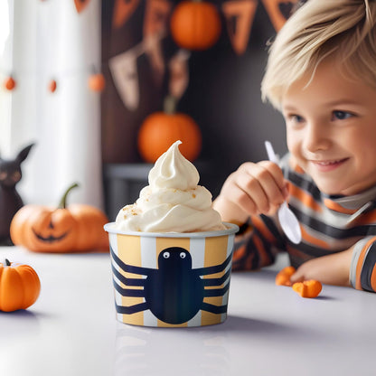 Confettiville Paper Ice Cream Cups, 50-Count 9-Oz Disposable Dessert Bowls for Hot or Cold Food, 9-Ounce Halloween Party Supplies Treat Cups, Spider