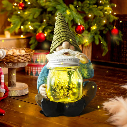 Vcdsoy Solar Firefly Jar Gnome Resin LED Garden Statue