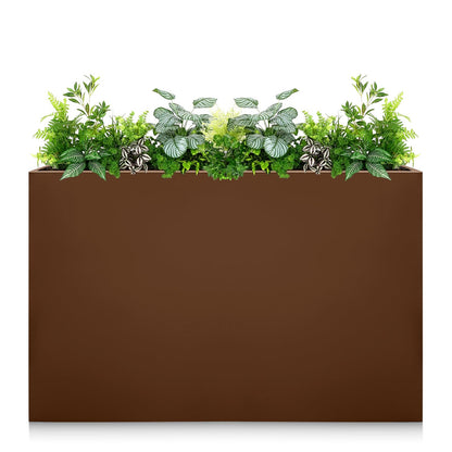 Zezgeuro Galvanized Steel Planter Box-No Installation Required Metal Rectangular Block Long Box Planter Modern Outdoor Planters All-Weather Use with Drainage Holes for Patio/Porch, 36×24×12IN（Brown）