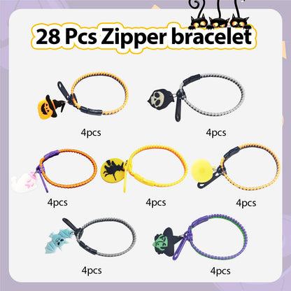 OuMuaMua Kids Halloween Party Favors Zipper Bracelets, 28 Pack Glow in the Dark Halloween Zipper Wristbands for Kids Gifts, Giveaways,Goodie Bag Fillers