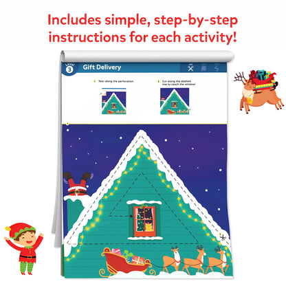Skillmatics Scissor Skills Activity Book - Snip Snip Christmas, 25 Fun Cutting & Creative Activities for Preschoolers, 2 Child-Safe Scissors, Felt Craft Kit, Gifts for Kids Ages 3, 4, 5, 6, 7
