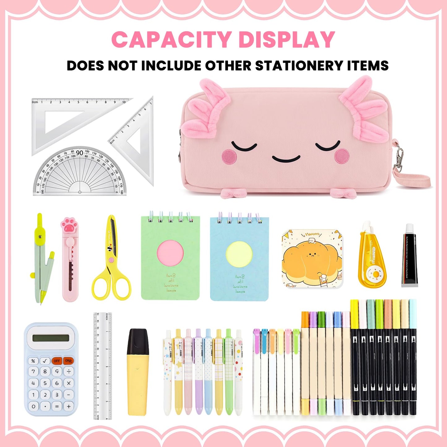 EHZYP Axolotl Pencil Case, Pencil Case For Girls Kids, Salamander Pen Box For School, Large Capacity Pen Pouch,School Supplies Bag for Kids (Pink)