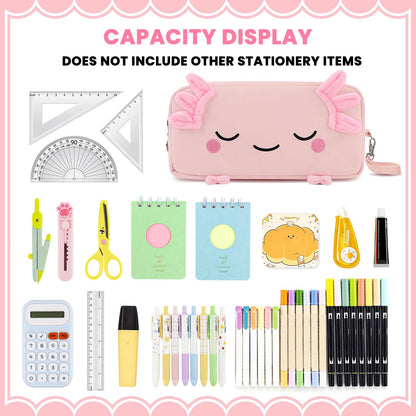 EHZYP Axolotl Pencil Case, Pencil Case For Girls Kids, Salamander Pen Box For School, Large Capacity Pen Pouch,School Supplies Bag for Kids (Pink)