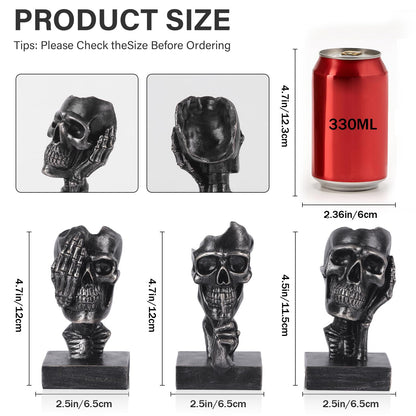 Don't Look, Don't Hear, Don't Speak Skeleton 3-Piece Set Statues Halloween Skeleton Decorative Statues Gothic Style Suitable for Living Room Coffee Tables, Offices, TV Cabinets, Bookshelf Decor