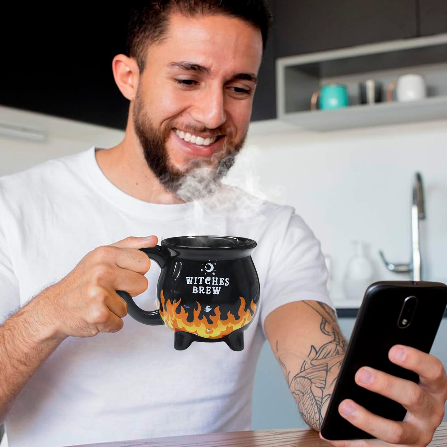 RAISLY Witch Brew Cauldron Coffee Mug, 300ml/10oz Heat Flame Color Changing Beverage Mugs, Adorable Sorceress’s Potion Themed Water Cups, All-Season Drinkware, Ideal for Birthday and Halloween