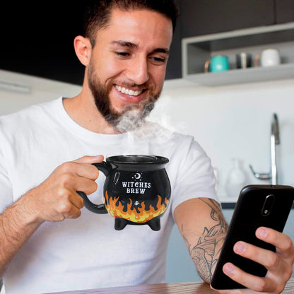 RAISLY Witch Brew Cauldron Coffee Mug, 300ml/10oz Heat Flame Color Changing Beverage Mugs, Adorable Sorceress’s Potion Themed Water Cups, All-Season Drinkware, Ideal for Birthday and Halloween