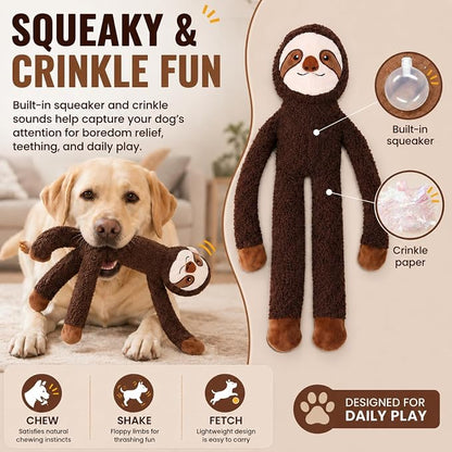 No Stuffing Dog Toys, 3-Pack Squeaky Crinkle Set | 3-pack stuffing-free plush dog toys with squeakers and crinkle sound for supervised indoor play, fetch, tug, and teething