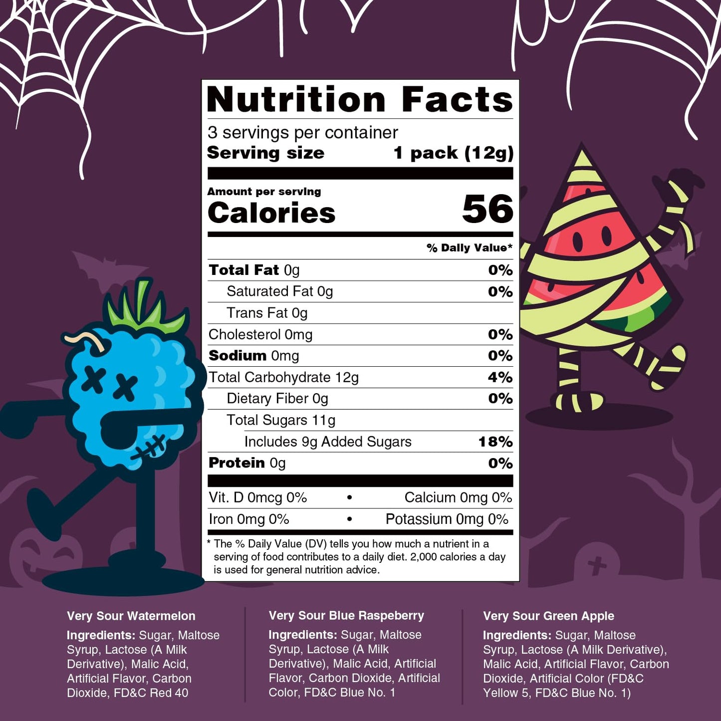 Sweet Dreams Popping Candy | Spooky Ghost Shaped Lollipop with Very Sour Dip Pouches, and Stickers | Display Pack, 12 Bags (3 pouches in each)- 36 Total Pouches