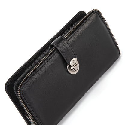 Montana West Black Wallet for Women Large Capacity Wristlet Wallets, Card Cases & Money Organizers Ladies Female Bifold Clutch Wallet Minimalist Credit Card Cash Wallets with ID Window and Latch