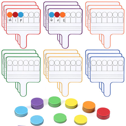 Seajan 18 Pcs Magnetic Paddle Set Education Dry Erase Double Side Handheld Answer Board with Magnetic Counters Discs Phonemic Awareness Phonics Games Toy for Students Kids Teaching Supply (‌Vivid)