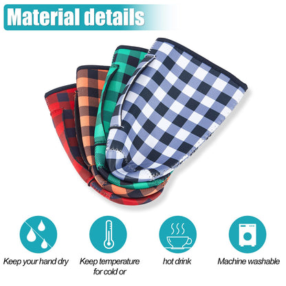 4 Pcs Christmas Reusable Iced Coffee Cup Sleeves 30 oz Reusable Sleeve for Iced Coffee Cup Buffalo Plaid Coffee Neoprene Sleeve Insulated Sleeves Tumbler Sleeve for Iced Hot Drinks