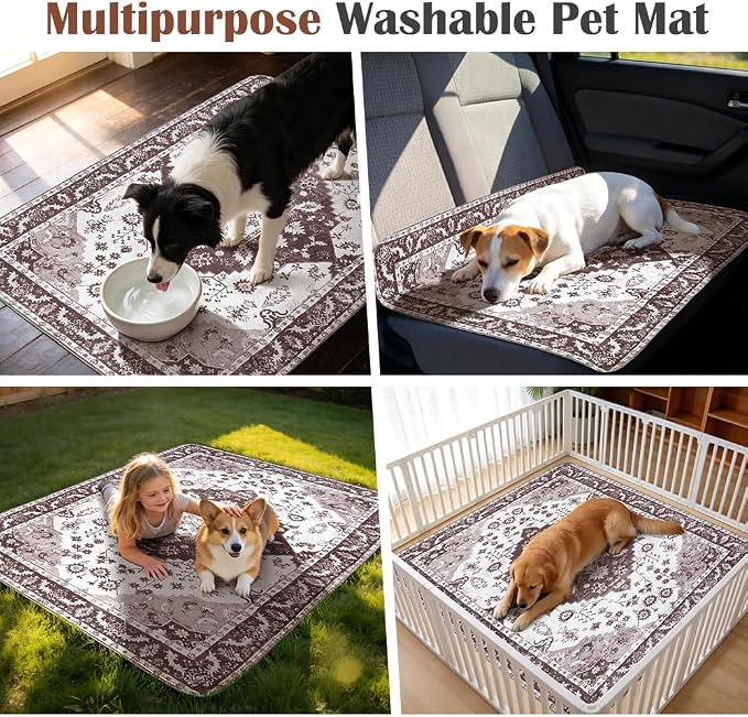 Washable Pee Pads for Dogs, 2 Pack Reusable Puppy Training Pads 72"x72" Super Absorbent Waterproof Dog Training Pads, Non-Slip Potty Pads, Whelping Pads Litter Mat Light Brown Medallion