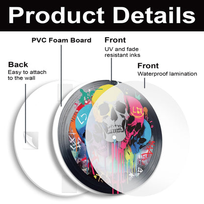 DOODLREAM 4PCS Graffiti Skull Vinyl Record Wall Decor 12" Hippy Halloween Skeleton Wall Art Posters for Room Aesthetic, Retro Record Decor for Music Party Studio Living Room DIY Craft Project
