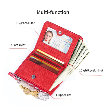 ilovever Small Wallet Women Soft Leather RFID Blocking Card Holder with Zipper Pocket Bifold wallet,Red