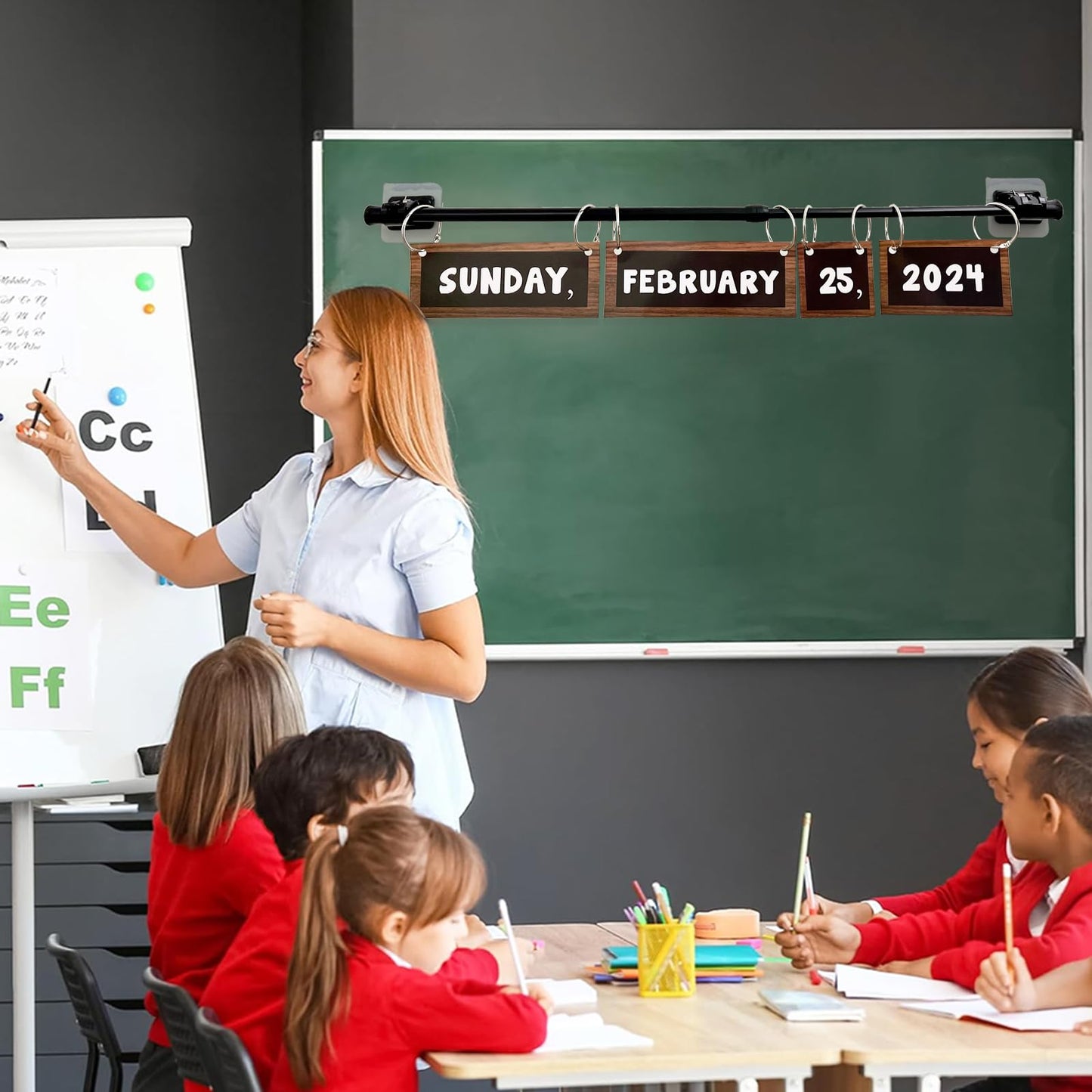 Flip Calendar Bulletin Board Set Classroom Decorations for Whiteboard with Adjustable Flip Calendar Rod Holder Date Cards Days of The Week for Classroom School Supplies(Rustic)