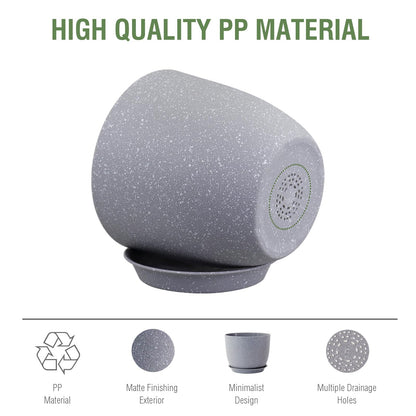 Meowell Plant Pots 12 inch, Plastic Planters with Drainage Holes and Saucers, Large Flower Pots for Indoor Outdoor Plants, Modern Decorative Pots for Garden House Plants, Speckled Grey