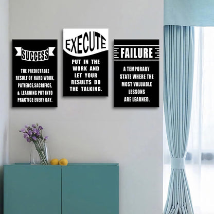 YSPCSUN Large 3 Piece Inspirational Wall Art for Office Walls Success Execute Failure Canvas Art Prints Motivational Mindset Quotes Posters Framed Entrepreneur Office Decorations, 48" x 24"