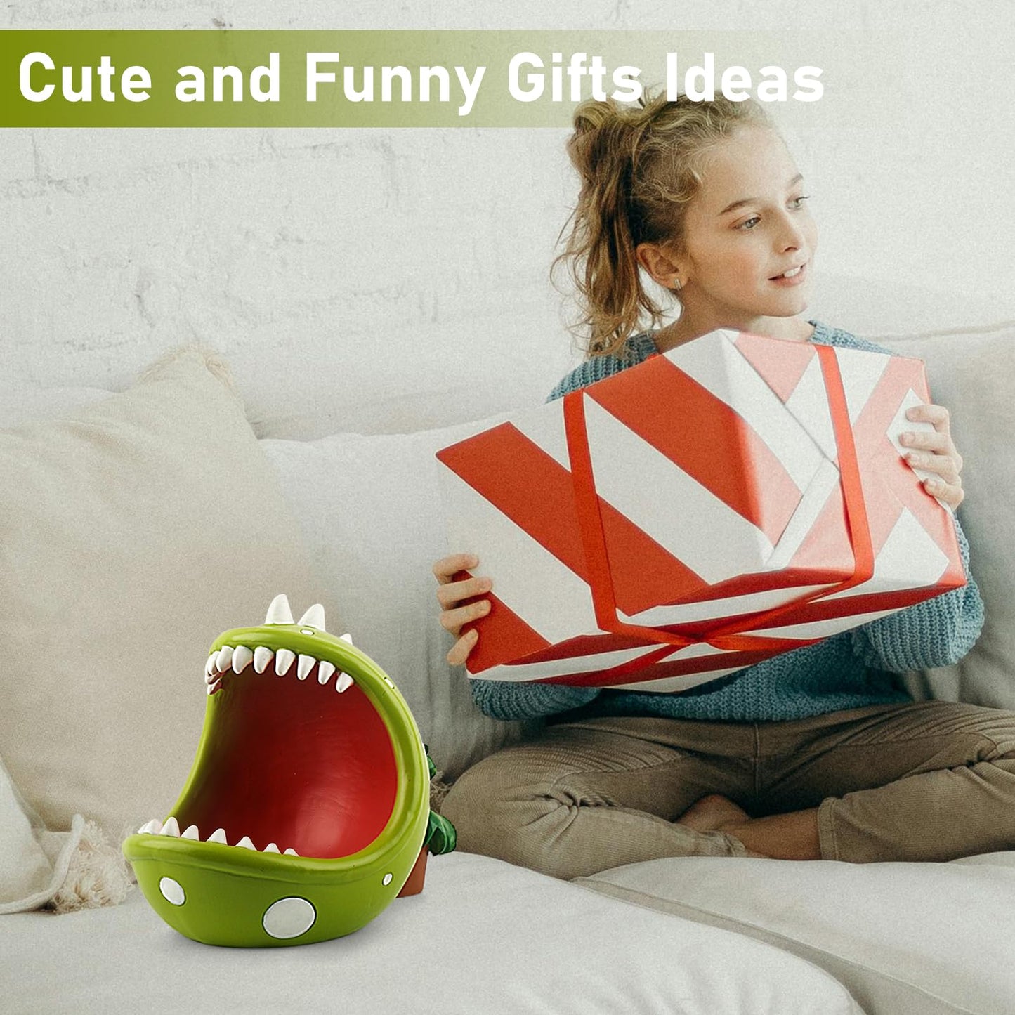 ehuoyan Piranha Plant Large Candy Bowl For Candy Dish Key Bowl Decorative Bowl Home Decorations Indoor Big Mouth Plant (Green, Midium)