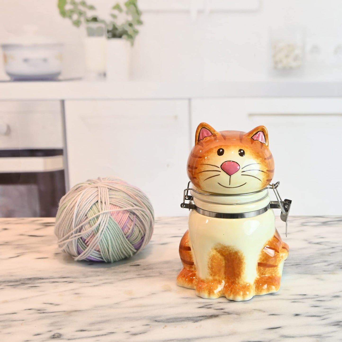 Hand-Painted Earthenware Pretty Kitty Hinged Jar by Boston Warehouse