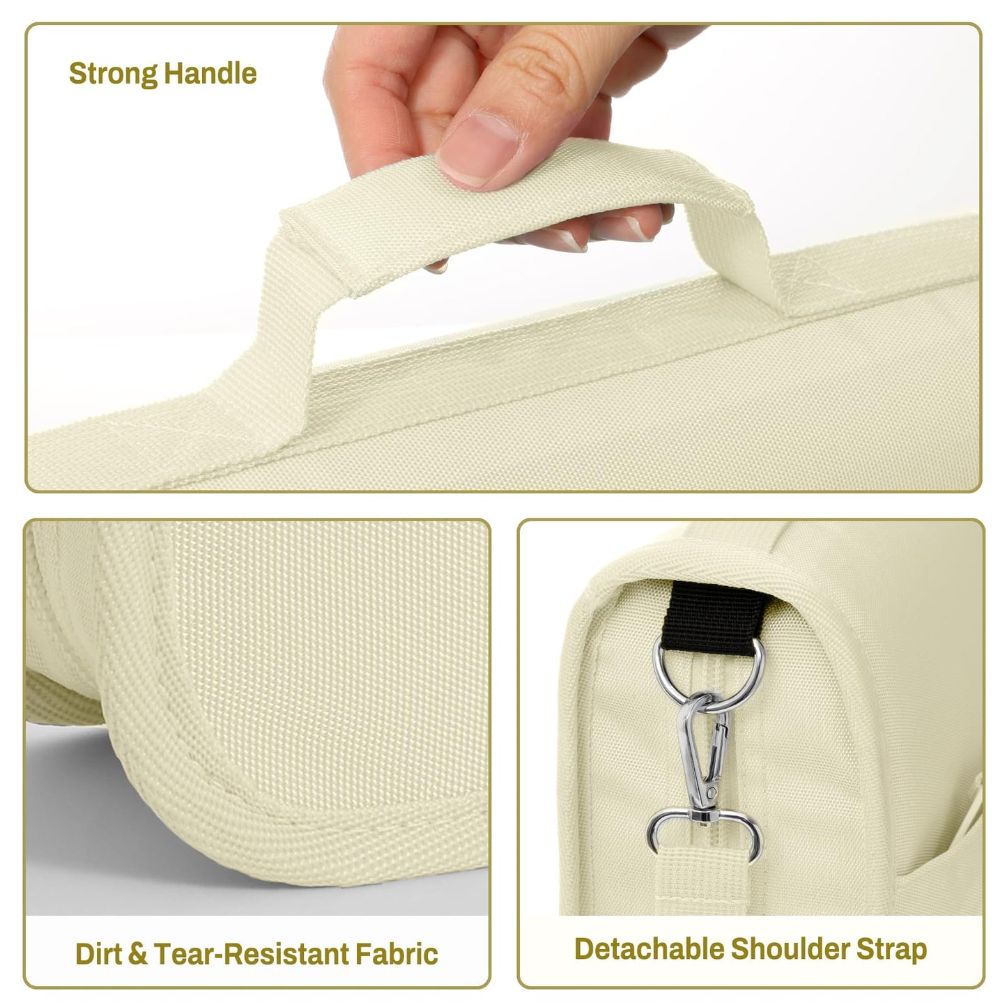 SUNEE Zipper Binder 3 Ring, 3 Inch O-Ring with Handle and Shoulder Strap, 600-Sheet Capacity, 5-Tab Expanding File Folder, Multi-Pockets for Middle School Organizer Binder with Zipper, Soft Beige