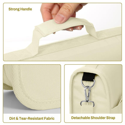 SUNEE Zipper Binder 3 Ring, 3 Inch O-Ring with Handle and Shoulder Strap, 600-Sheet Capacity, 5-Tab Expanding File Folder, Multi-Pockets for Middle School Organizer Binder with Zipper, Soft Beige