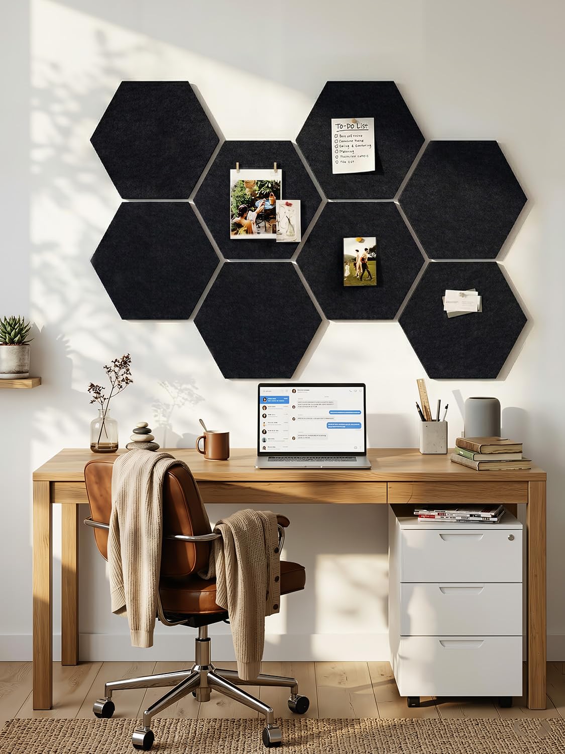 8 Pack Hexagon Felt Bulletin Board Tiles - 11.8" Large Thick Pin Board for Walls with 30 Push Pins, DIY Boards for Office Home School Decor, Aesthetic Hex Cork Board Alternative