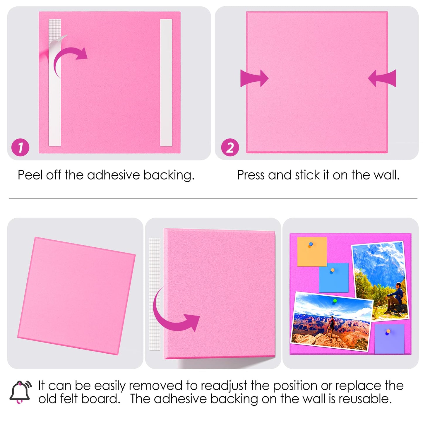 MaxGear Large Cork Board for Wall 36" x 24", Pink Bulletin Board, 6 Pack Felt Wall Tiles with Pushpins, Cork Boards for Office Pin Board Tack Board Cork Boards