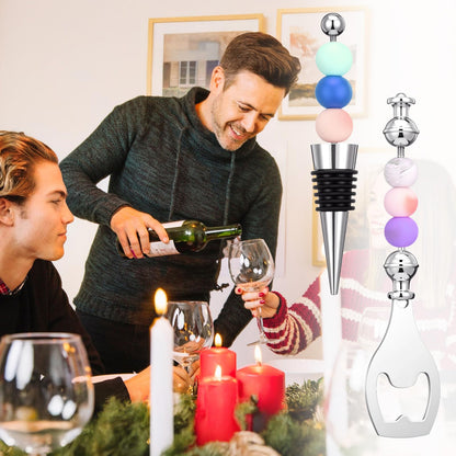 20 Pcs Beadable Wine Stoppers and Beadable Bottle Opener Set - 10 Reusable Decorative Wine Bottle Stoppers & 10 Alloy Openers for DIY Crafts, Wedding, Bar Party Favors, Holiday Gifts
