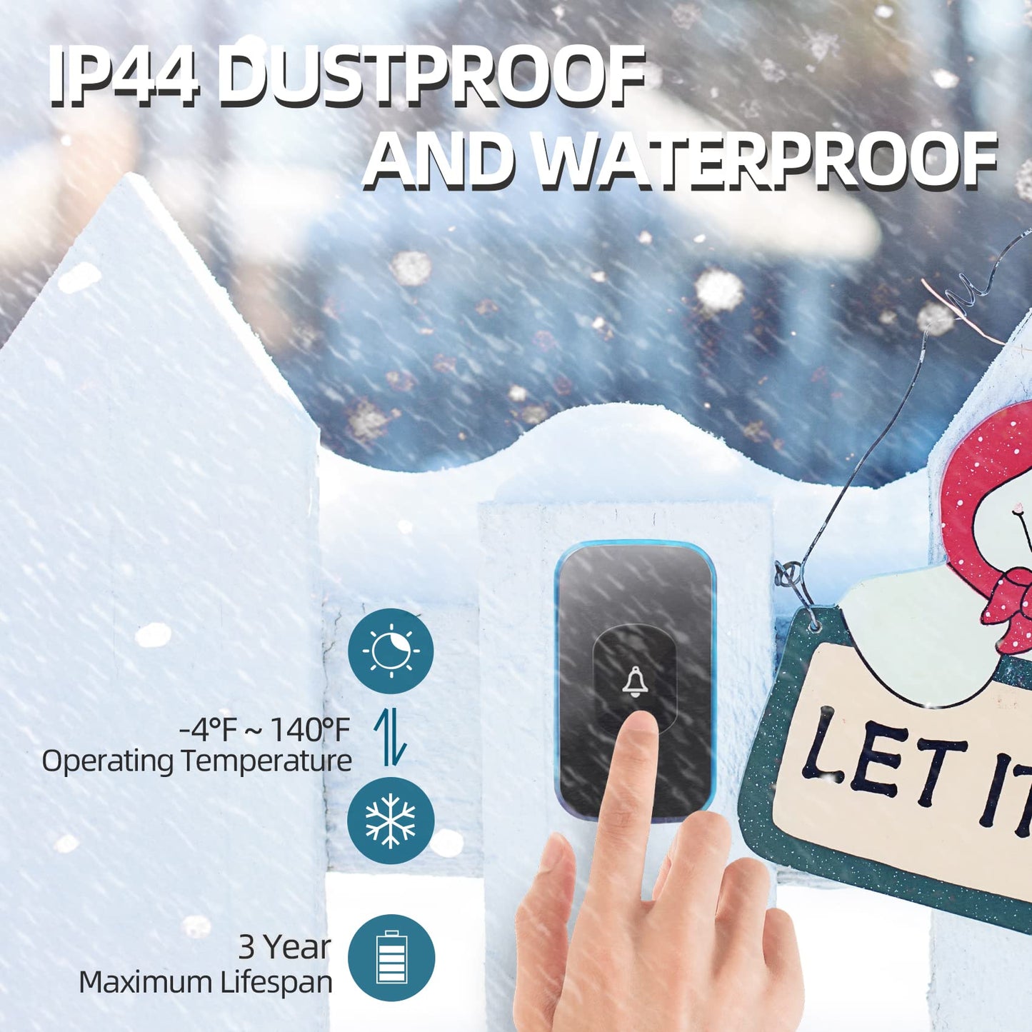 Wireless Doorbell 1200Ft Door Bells for Home with Flashing Light Hearing Impaired Door bell 1 Battery Button & 3 Plug in Receivers for Home Classroom Room Office